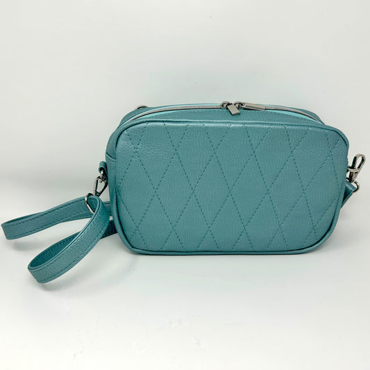 Aqua Blue Double Zipper Sling Bag