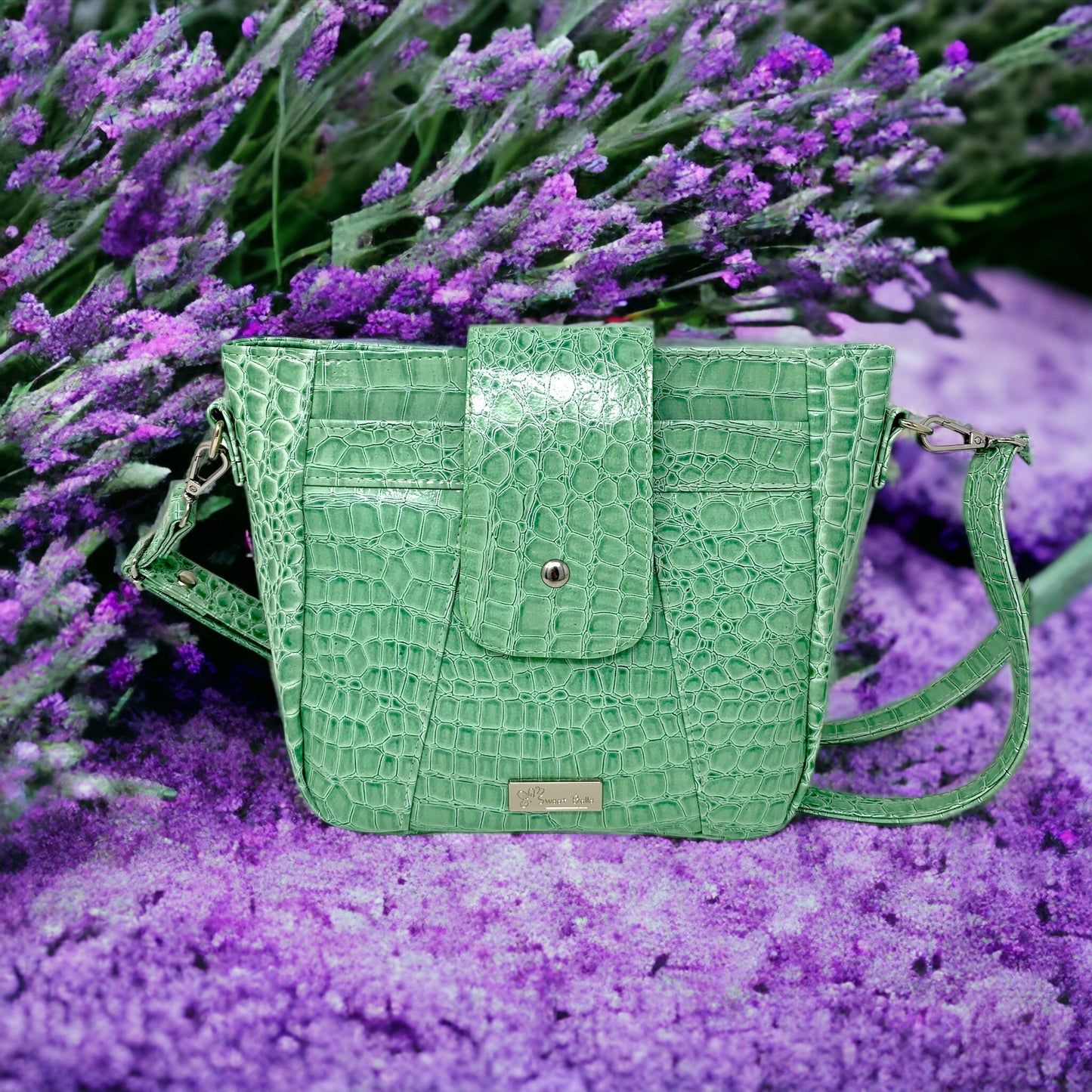Celery Green Croc Crossbody Bag