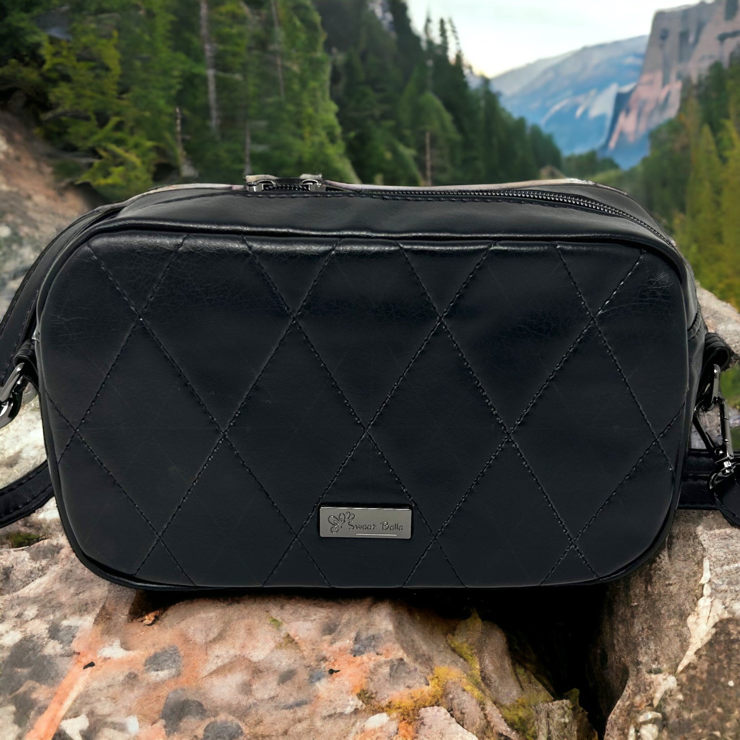 Black Quilted Double Zipper Sling Bag