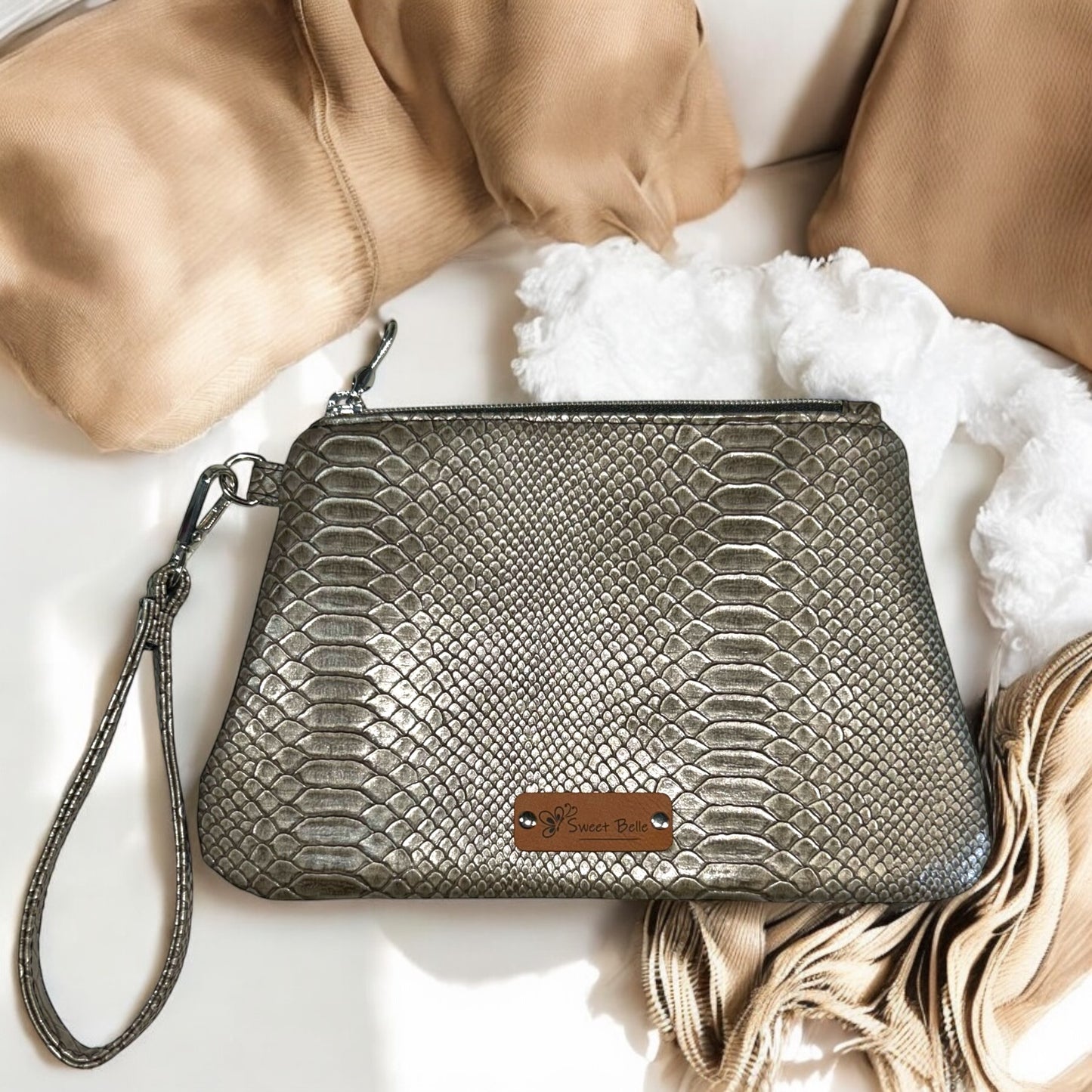 Sage Gray Curved Wristlet