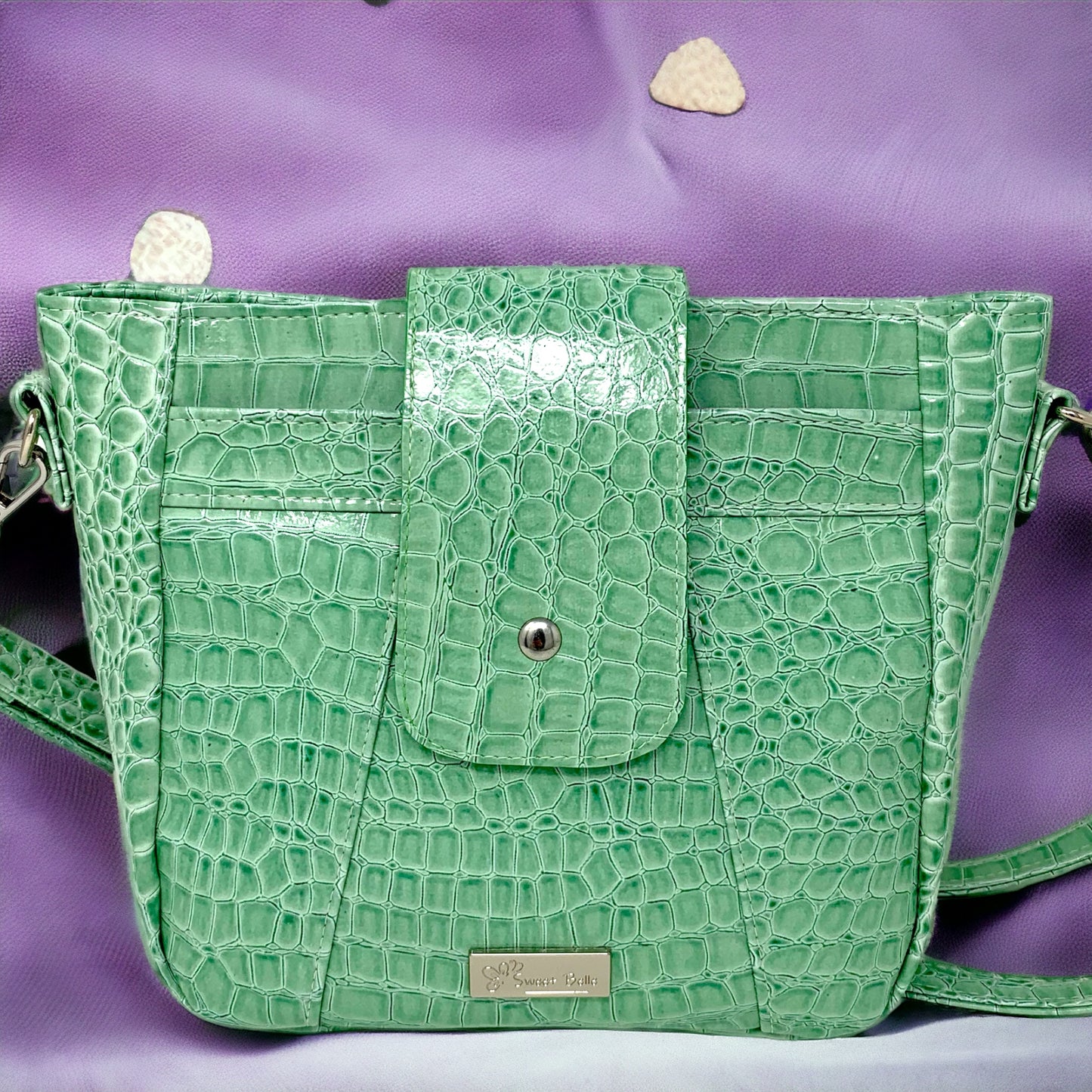 Celery Green Croc Crossbody Bag