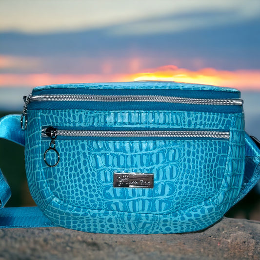 Bright Aqua Blue Croc Hip Sling Bag