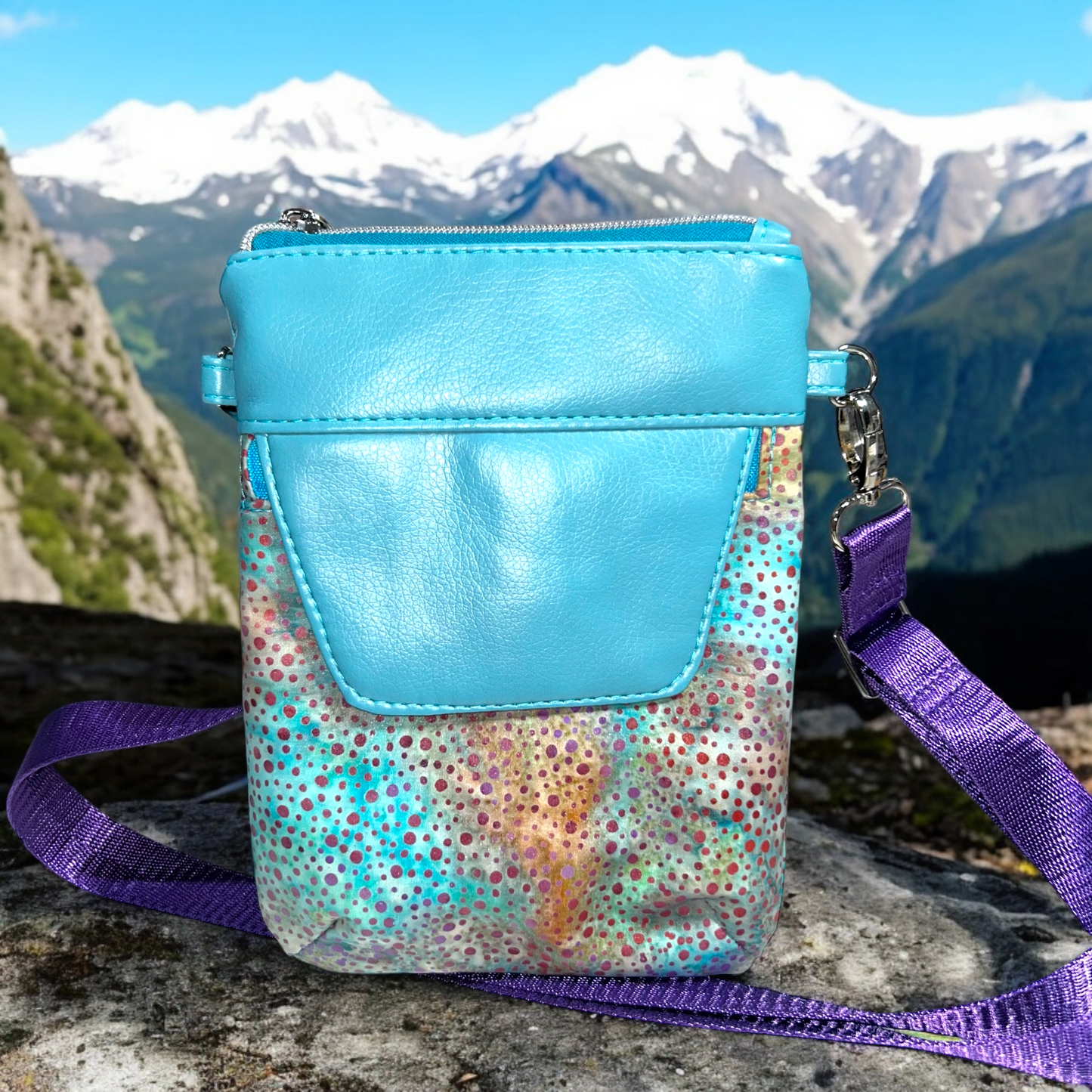 Cyan Blue Flap Phone Sling