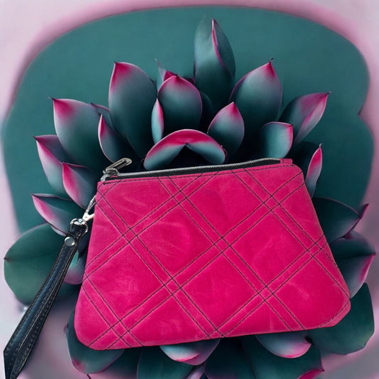 Hot Pink Quilted Curved Wristlet