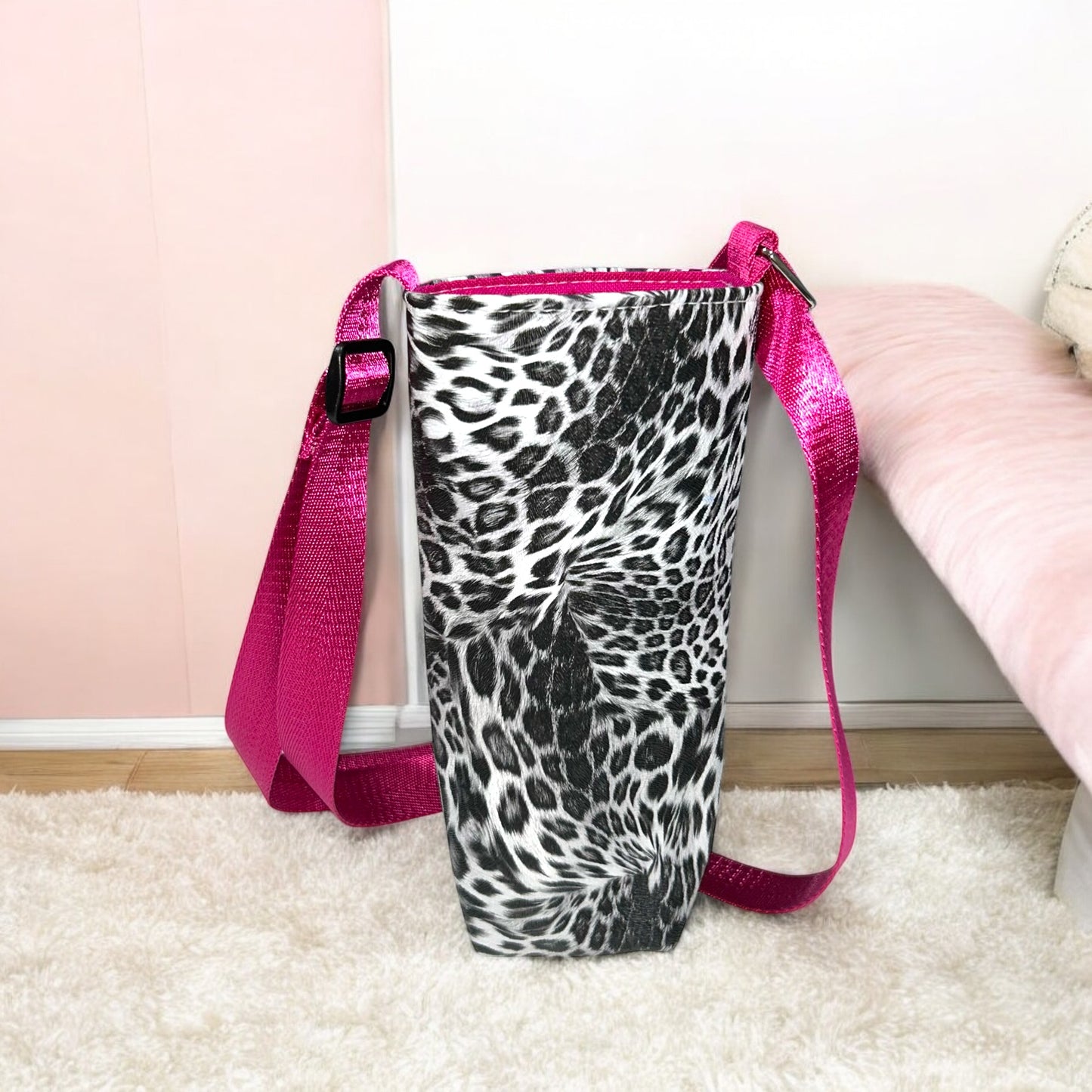 Black Animal Print Water Bottle Carrier Bag