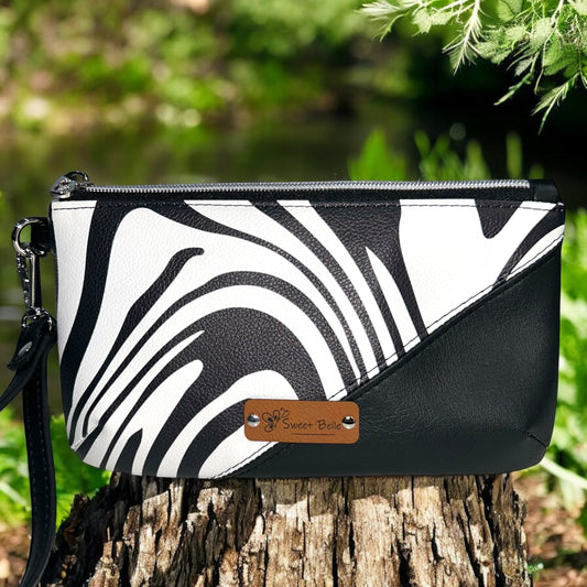Black and White Abstract Print Handcrafted Wristlet
