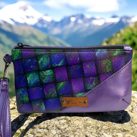 Metallic Purple and Geometrics Handcrafted Wristlet