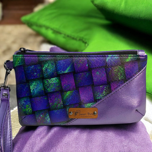Metallic Purple and Geometrics Handcrafted Wristlet