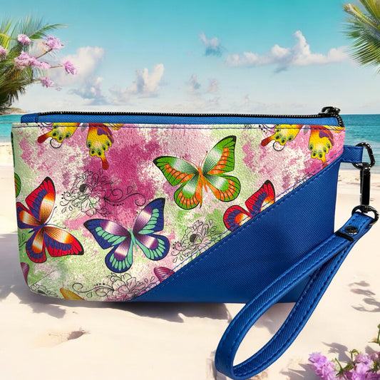 Blue Butterfly Hancrafted Wristlet