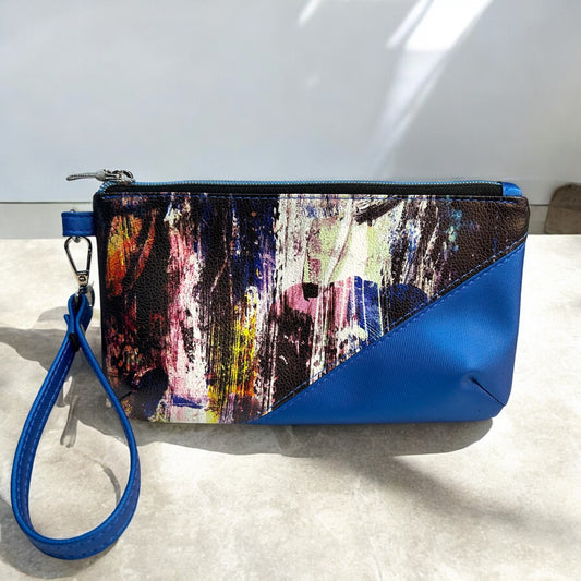 Blue and Abstract Print Handcrafted Wristlet