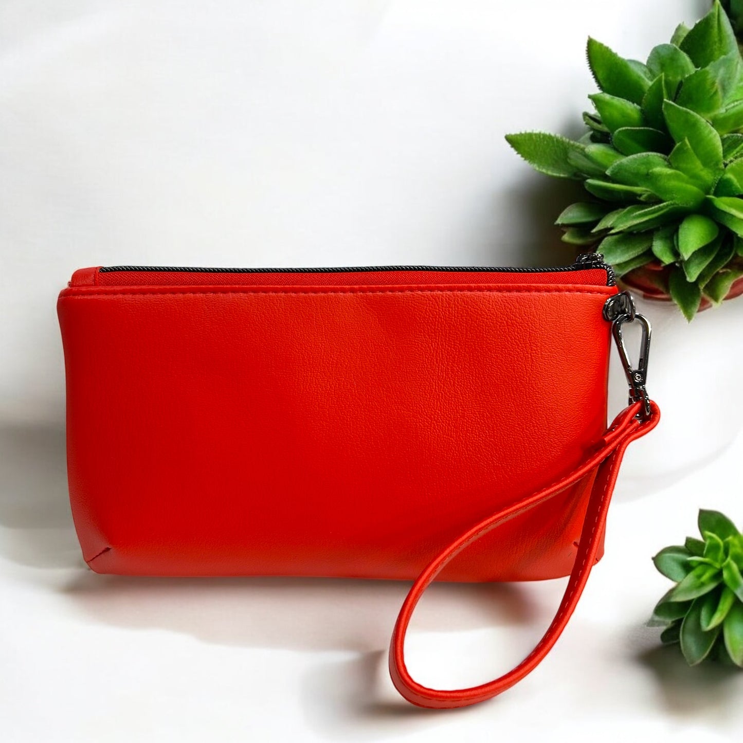 Red and Flowers Handcrafted Wristlet