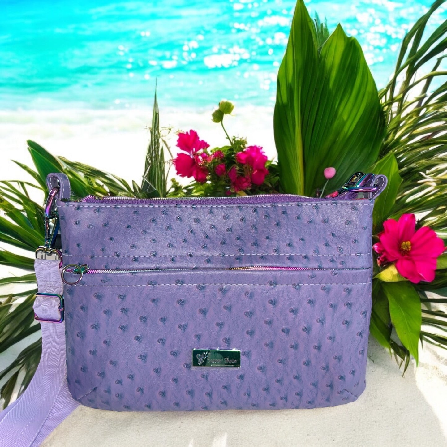 Purple Ostrich Starburn Crossbody Bag