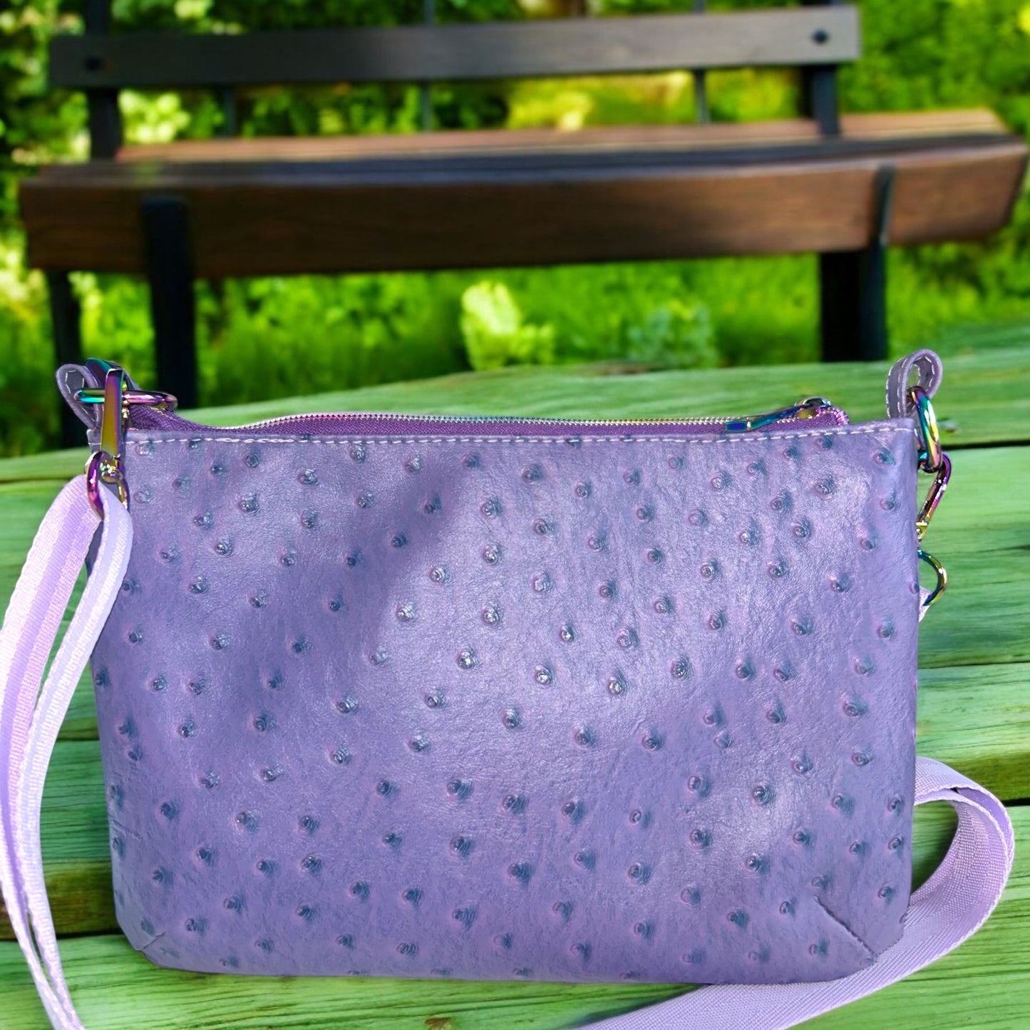 Purple Ostrich Starburn Crossbody Bag