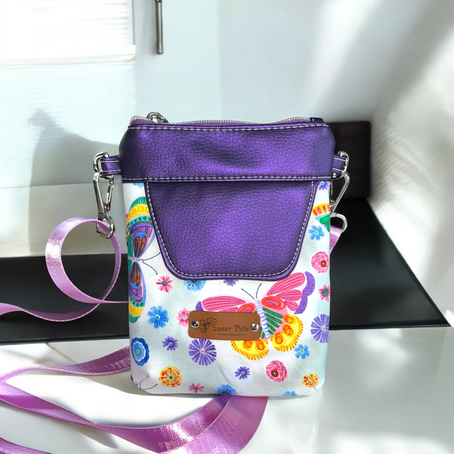 Metallic Purple Flap Phone Sling/Crossbody Bag