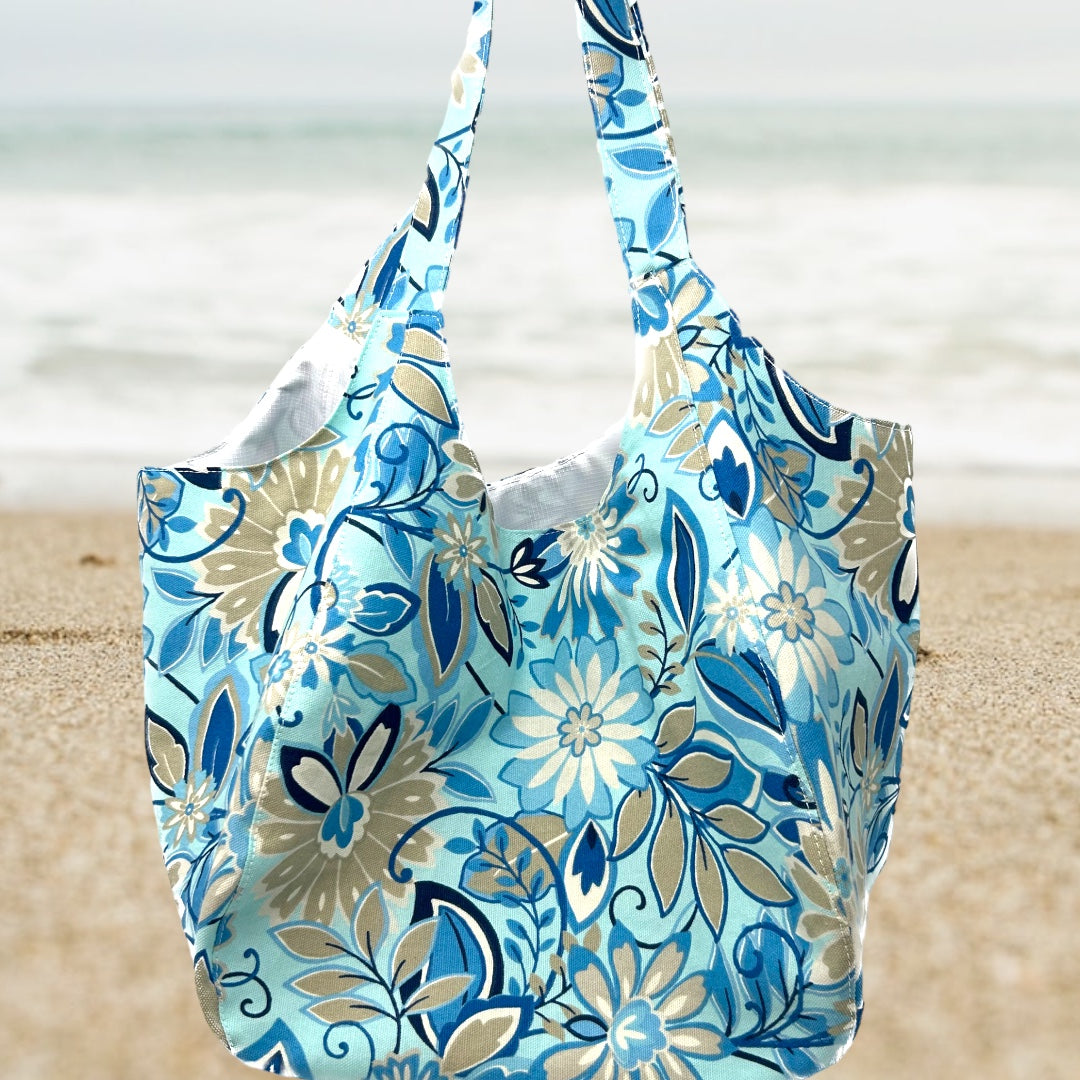 Blue and Gray Flower Tote/Beach Bag