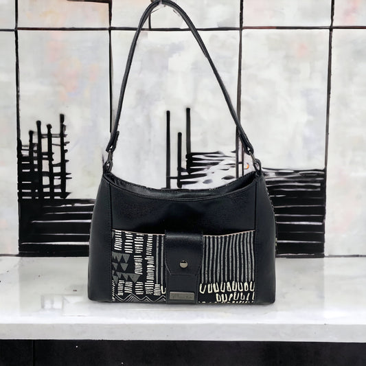 Black and Abstract Print Hobo Bag