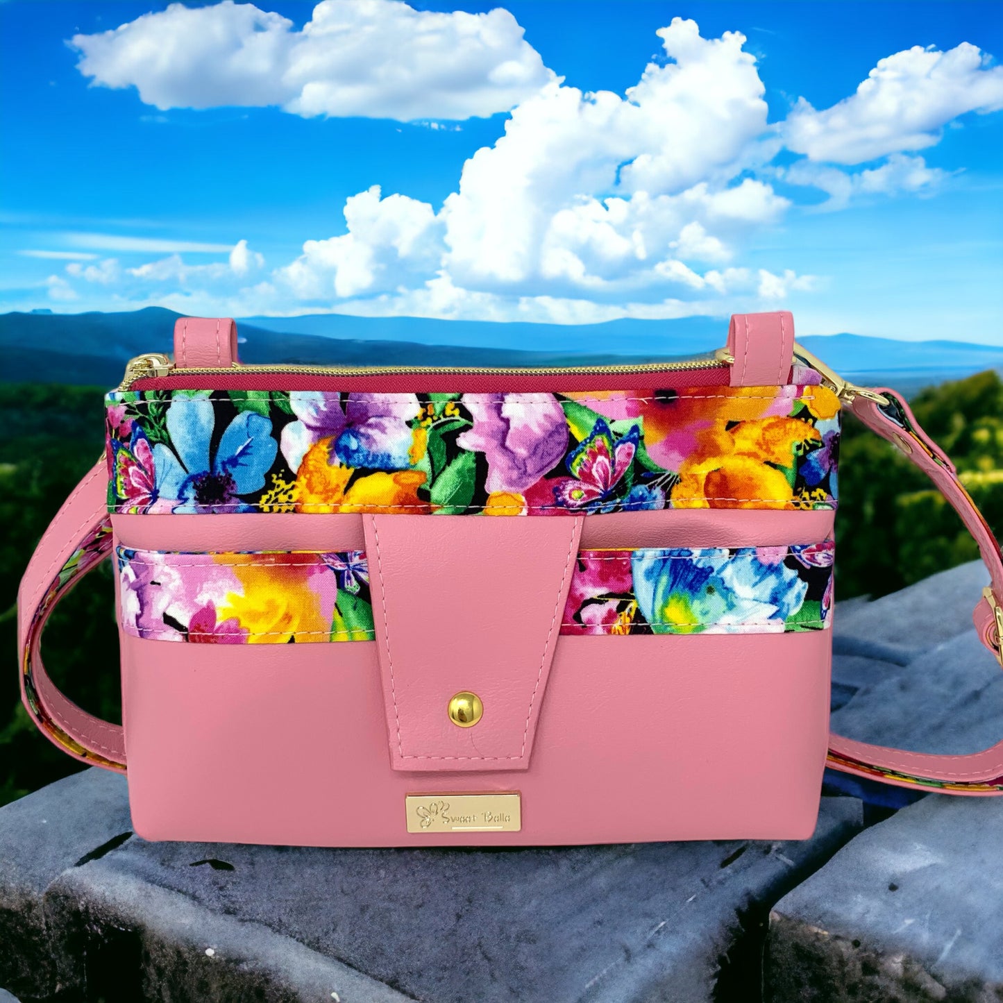 Blush Pink & Flower Crossbody Bag