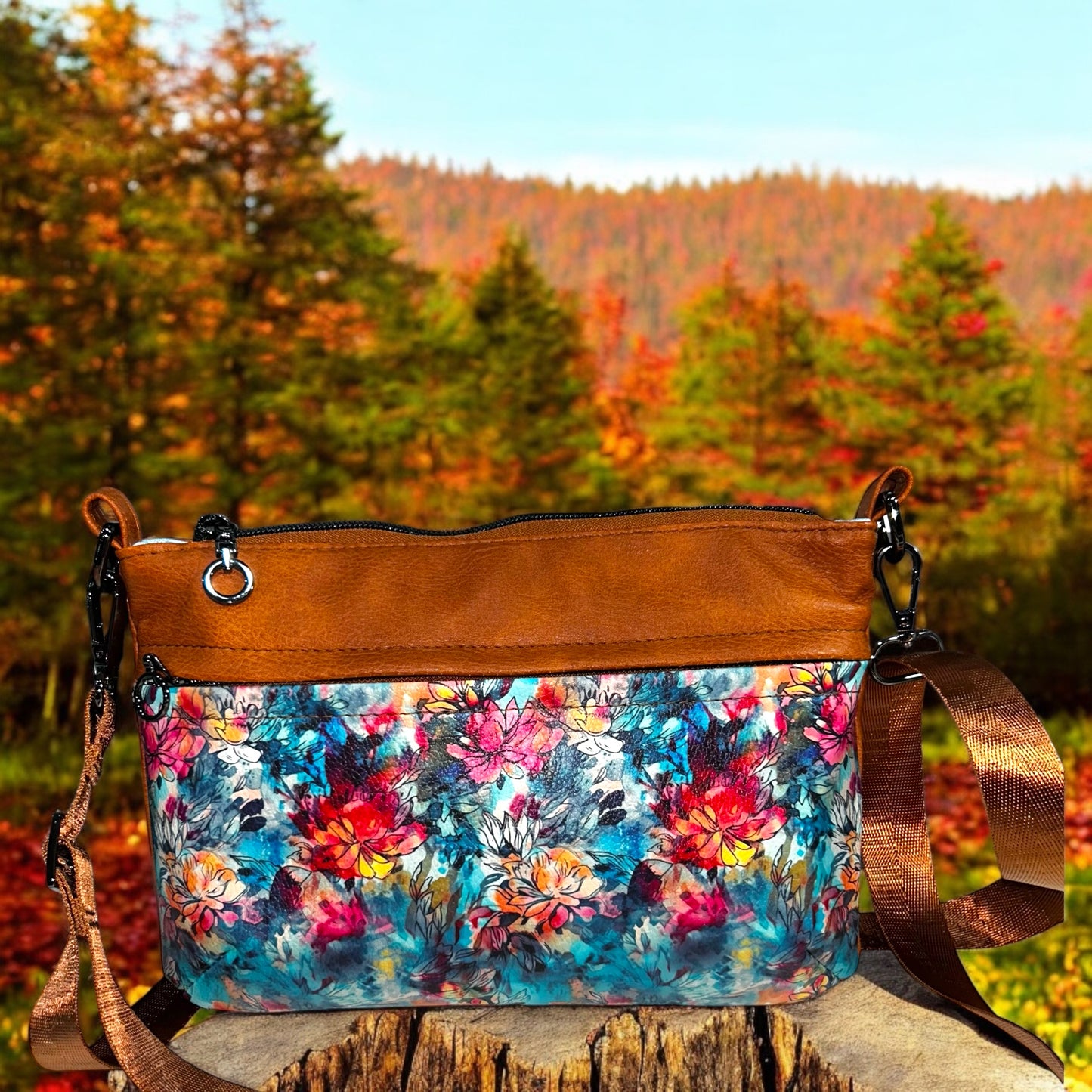 Brown and Flowers Starburn Crossbody Bag