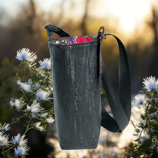 Black Textured Water Bottle Carrier Bag