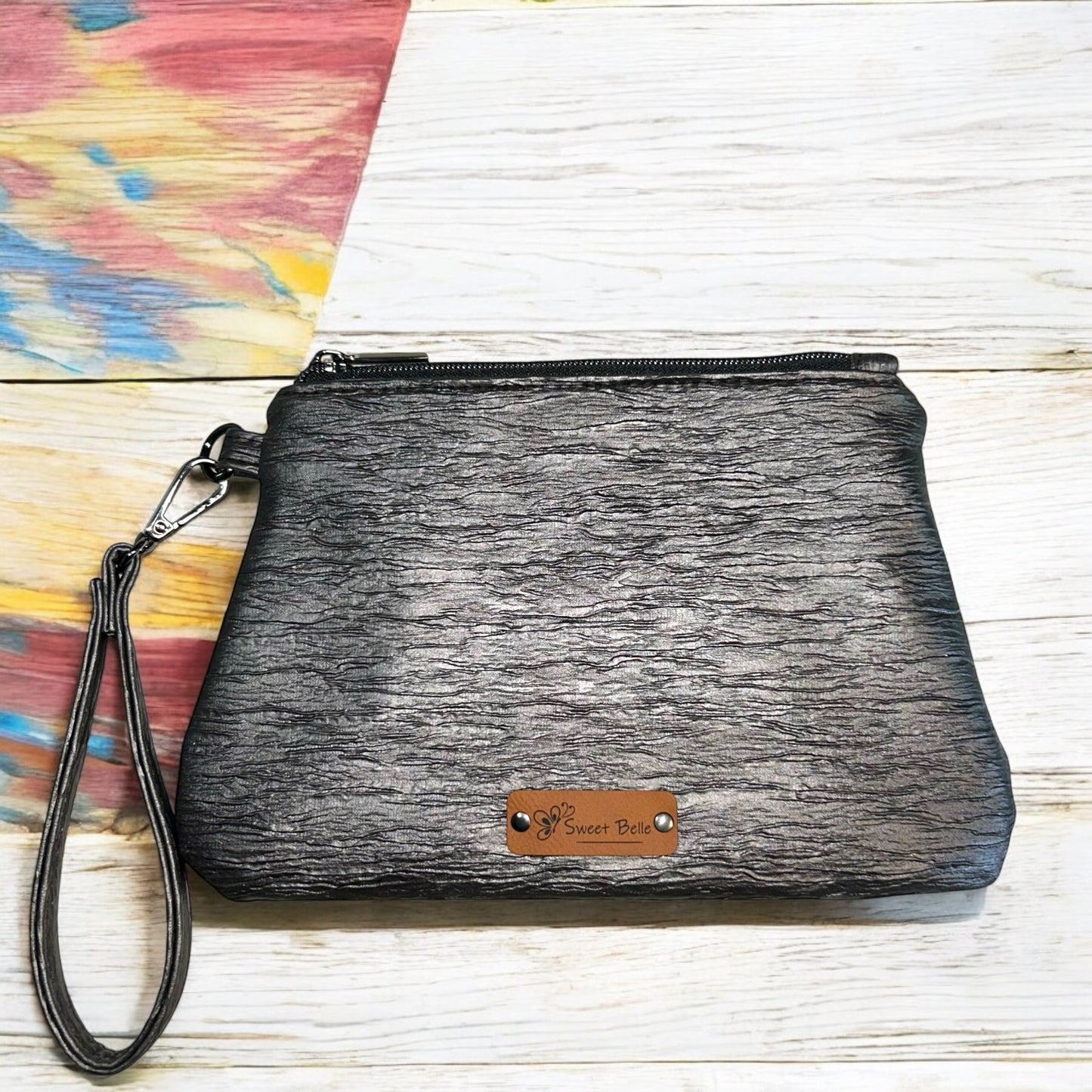 Black Waves Curved Wristlet