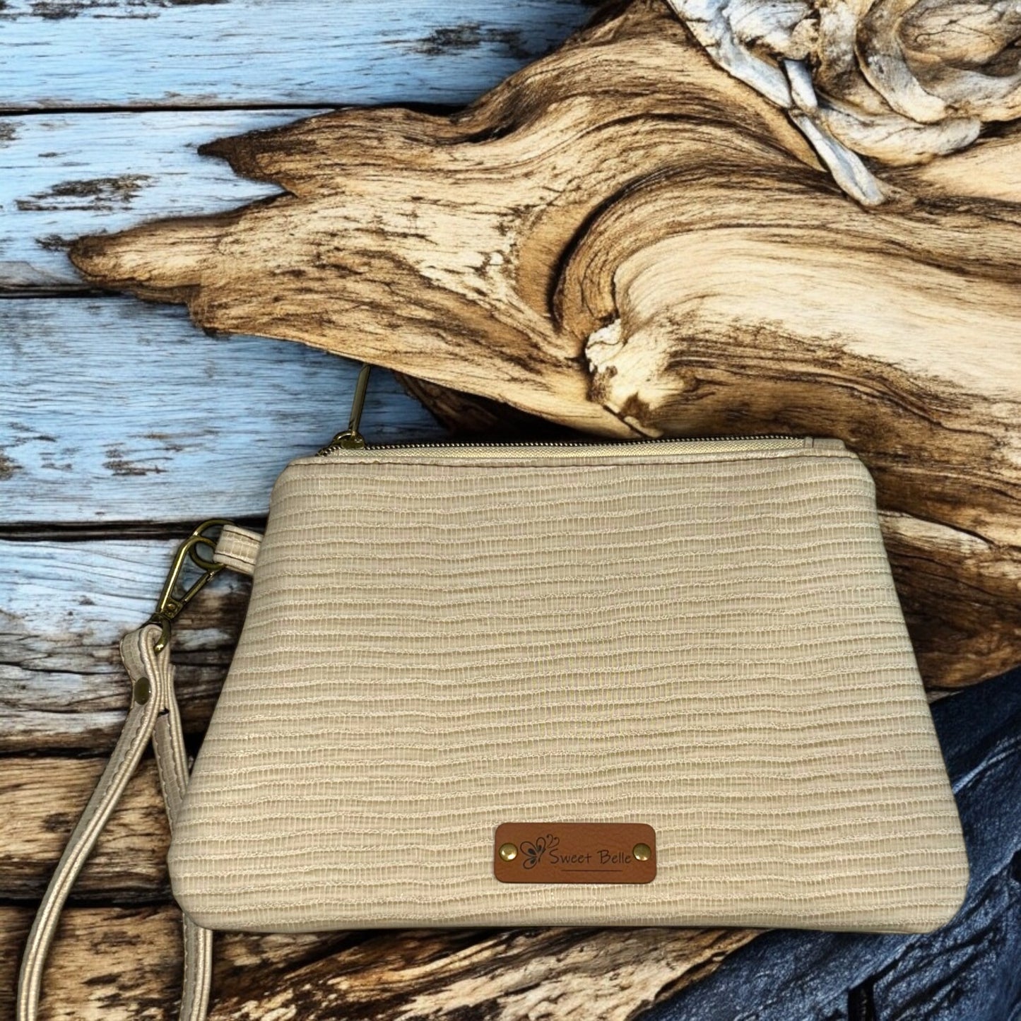 Cream Curved Wristlet