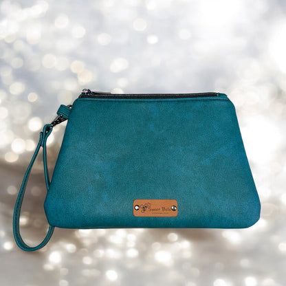 Turquoise Ostrich Curved Wristlet