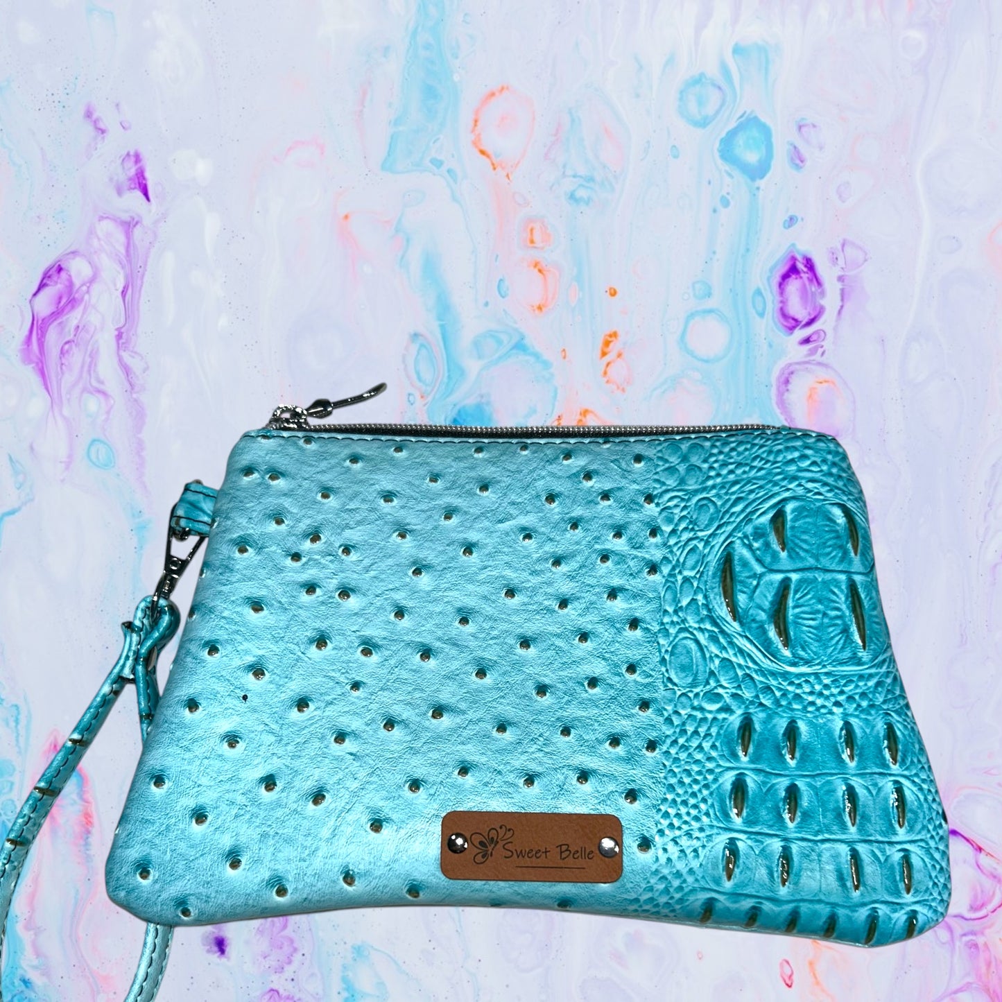 Bright Blue Ostrich Curved Wristlet