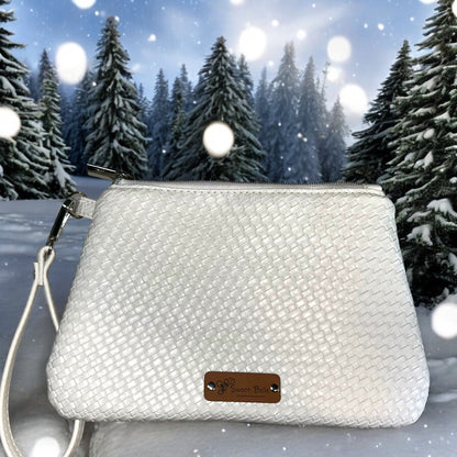 White Weave Curved Wristlet