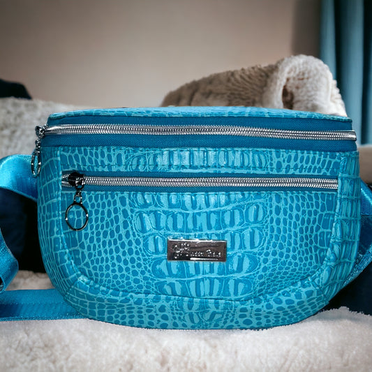 Bright Aqua Blue Croc Hip Sling Bag