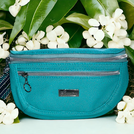 Turquoise Blue Textured Hip Sling Bag