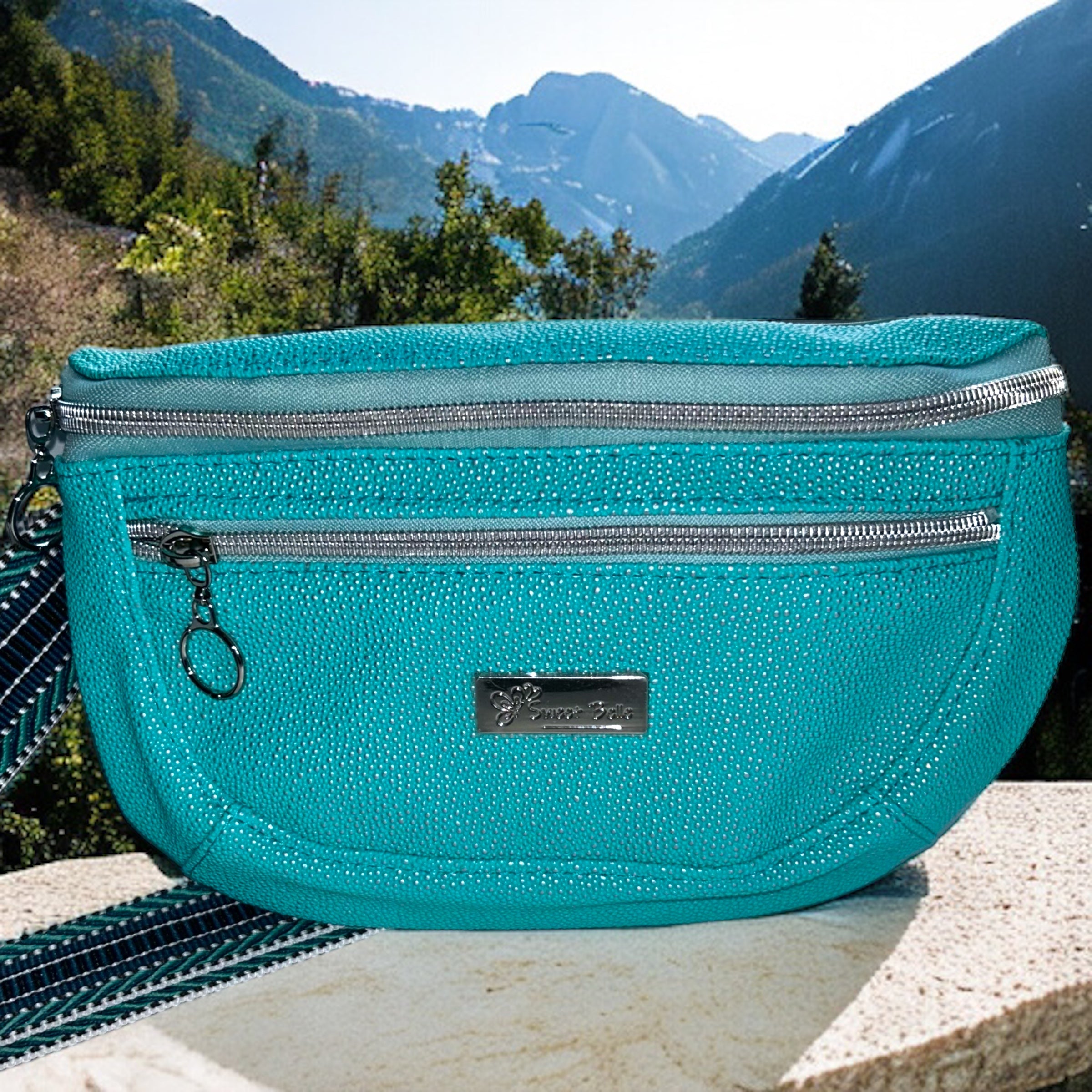 Turquoise Blue Textured Hip Sling Bag Sweet Belle Bags