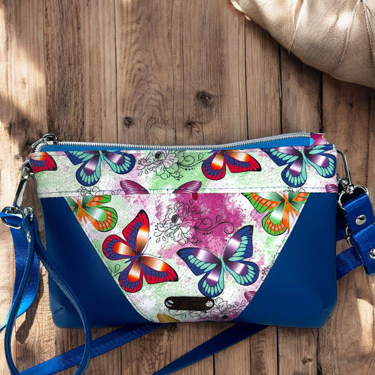 Blue Butterfly Wristlet and Crossbody Bag