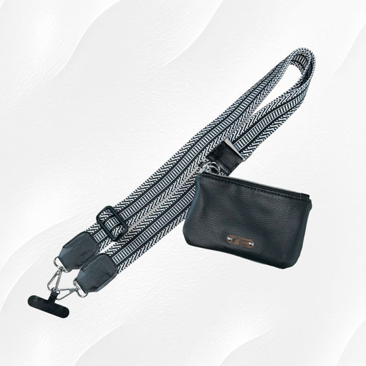 Black & White Crossbody Phone Strap with Detachable Pouch 