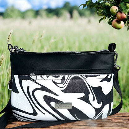 Black and White Abstract Starburn Crossbody Bag