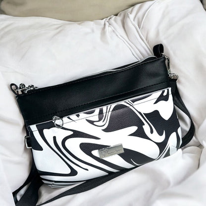 Black and White Abstract Starburn Crossbody Bag
