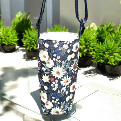 White Flower Water Bottle Carrier Bag