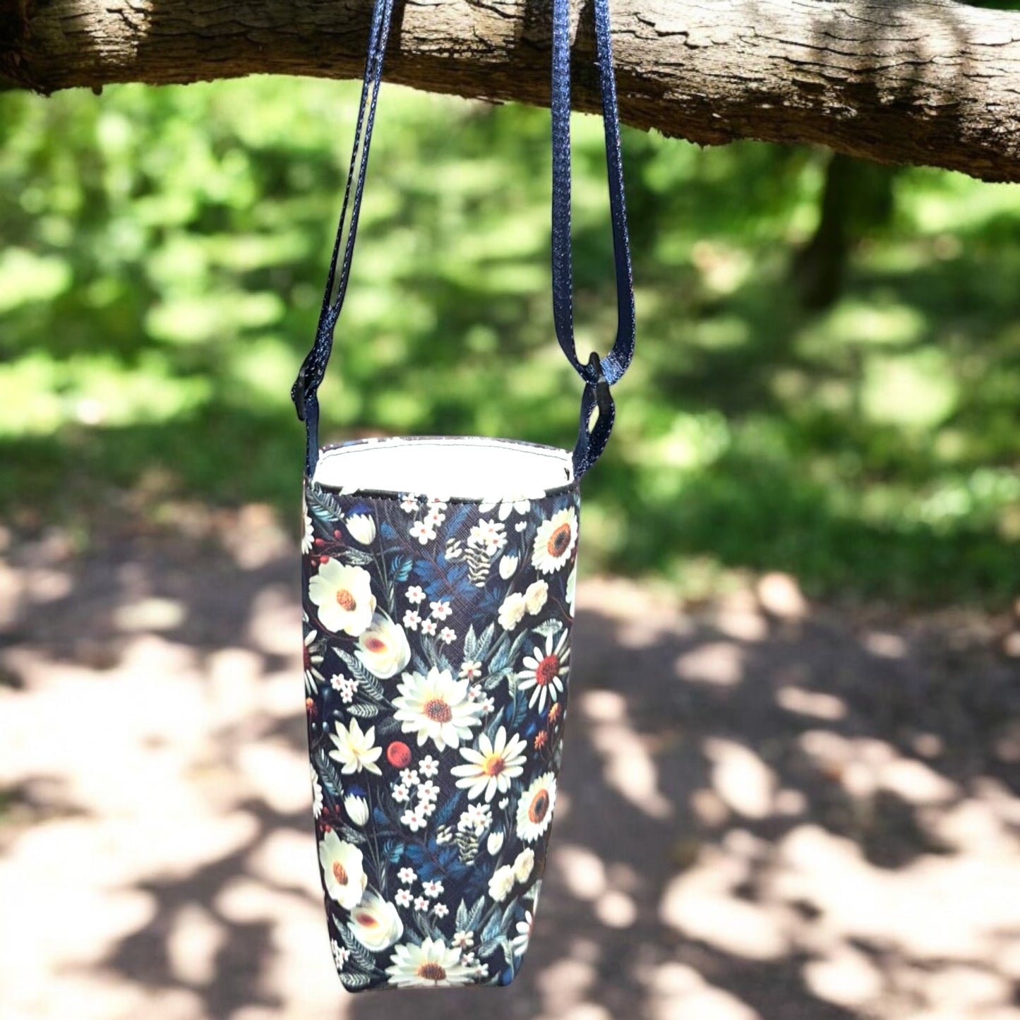 White Flower Water Bottle Carrier Bag