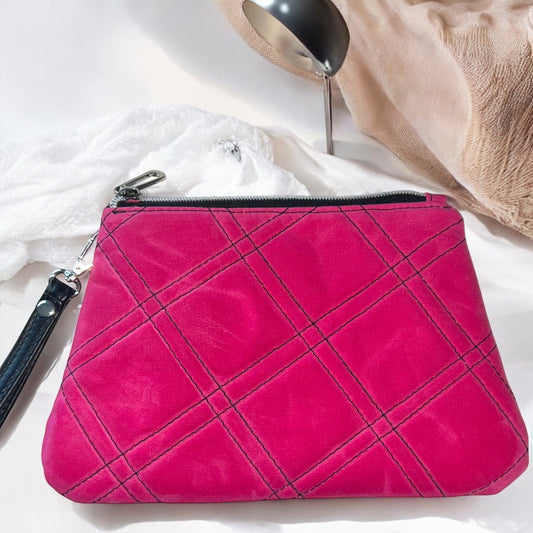 Hot Pink Quilted Curved Wristlet