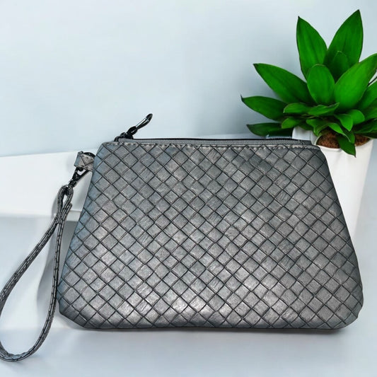 Slate Gray Tiled Curved Wristlet