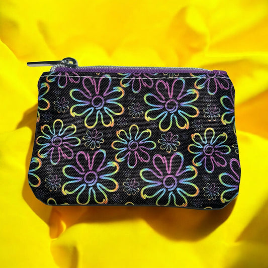 Neon Daisies Coin Pouch (small zipper pouch)