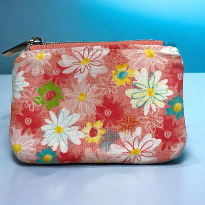 Coral Flowers Coin Pouch (small zipper pouch)