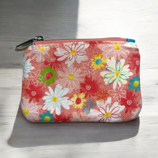 Coral Flowers Coin Pouch (small zipper pouch)