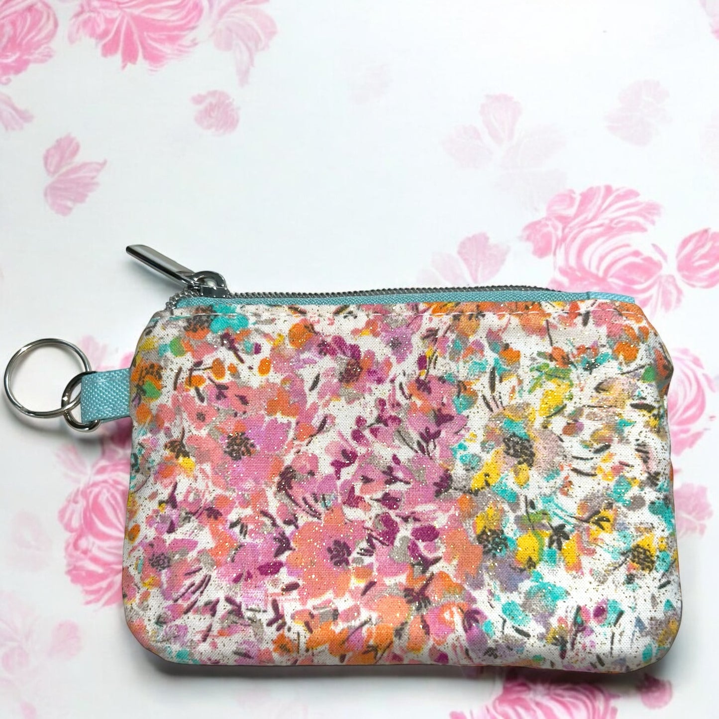 Gold Flecked Flowers Coin Pouch (small zipper pouch)