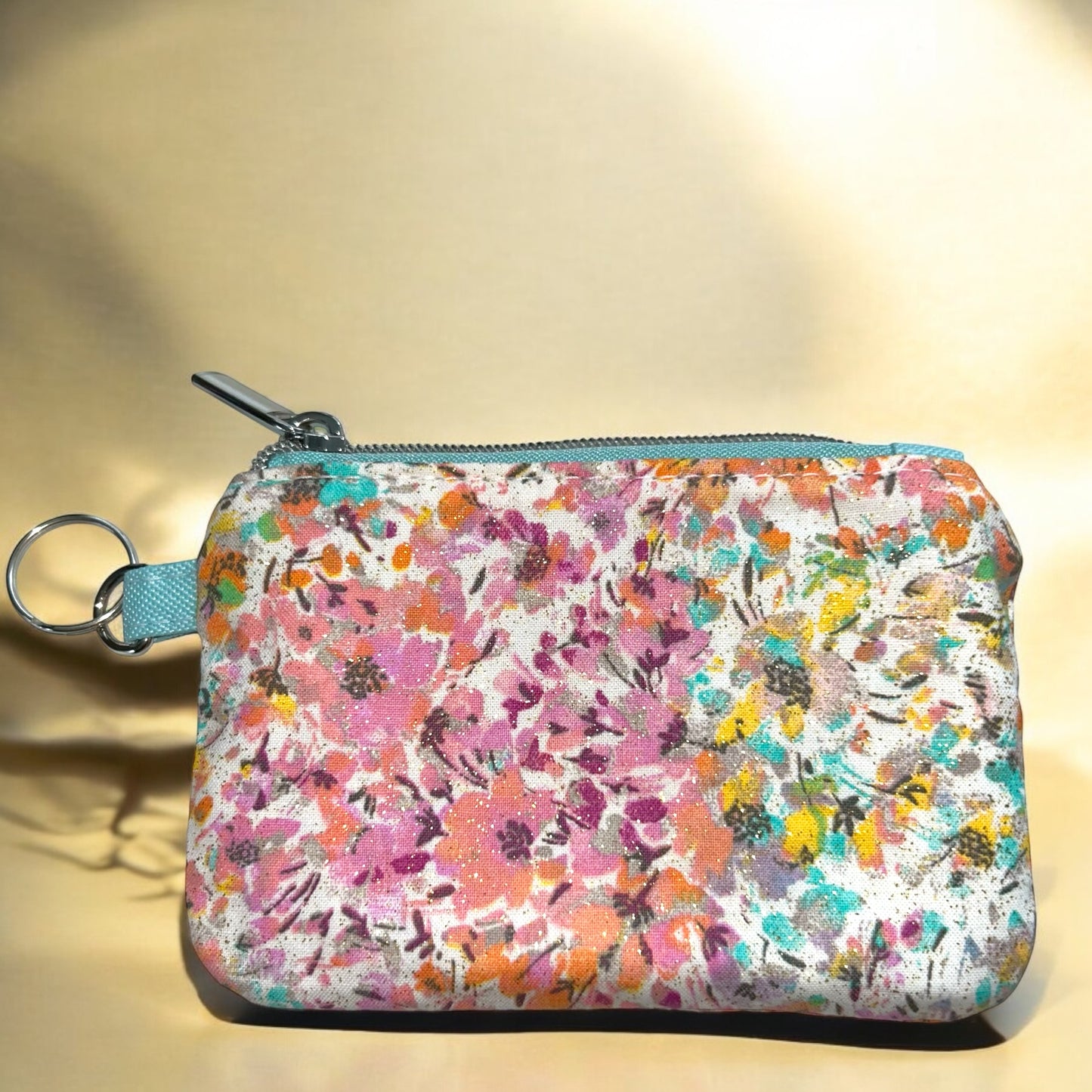 Gold Flecked Flowers Coin Pouch (small zipper pouch)