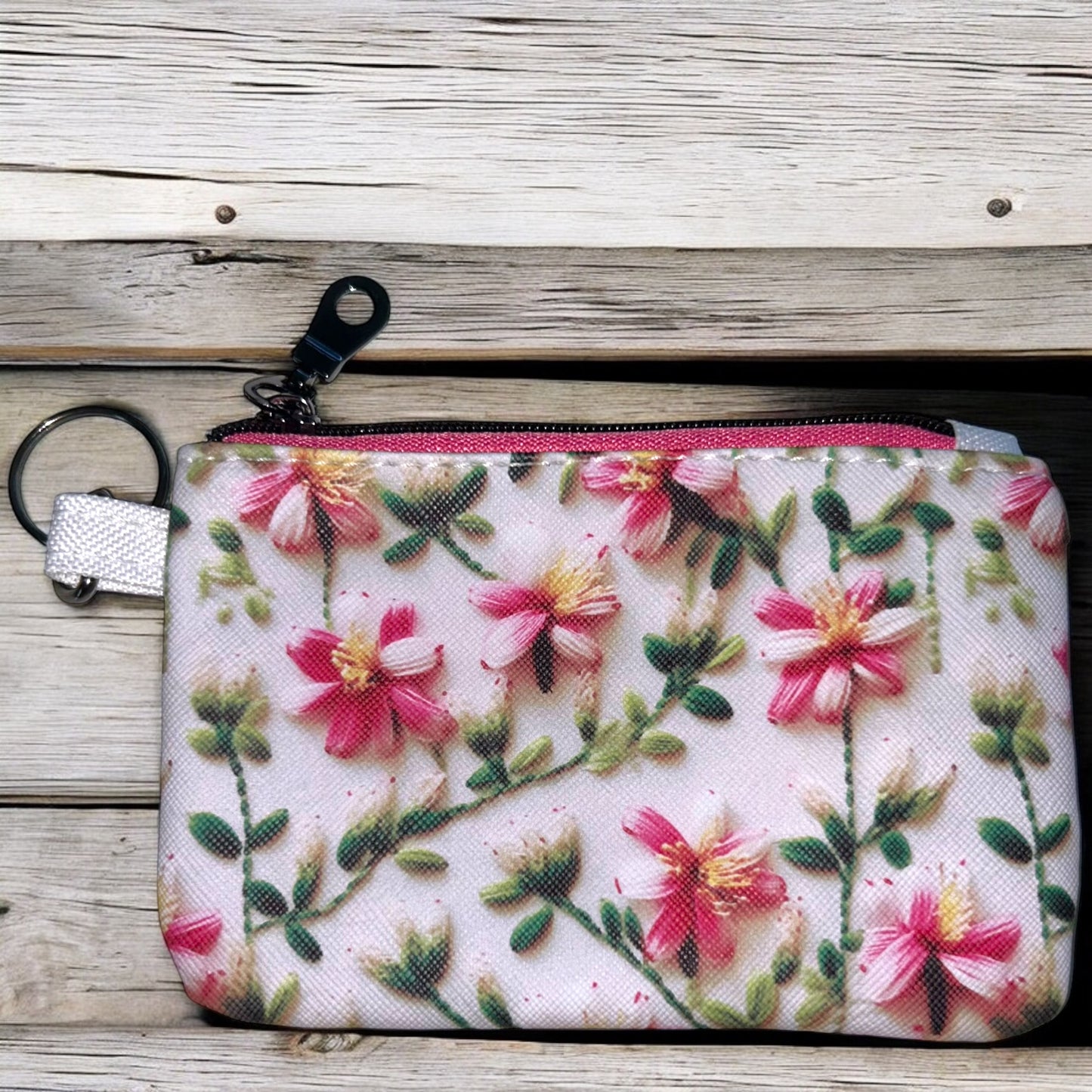 Embroidered Flowers Coin Pouch (small zipper pouch)