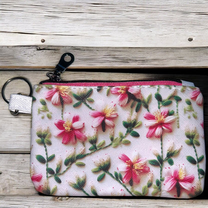 Embroidered Flowers Coin Pouch (small zipper pouch)