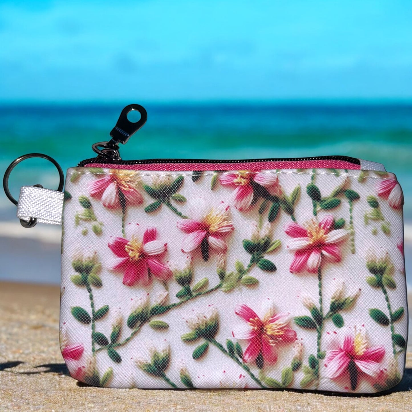 Embroidered Flowers Coin Pouch (small zipper pouch)