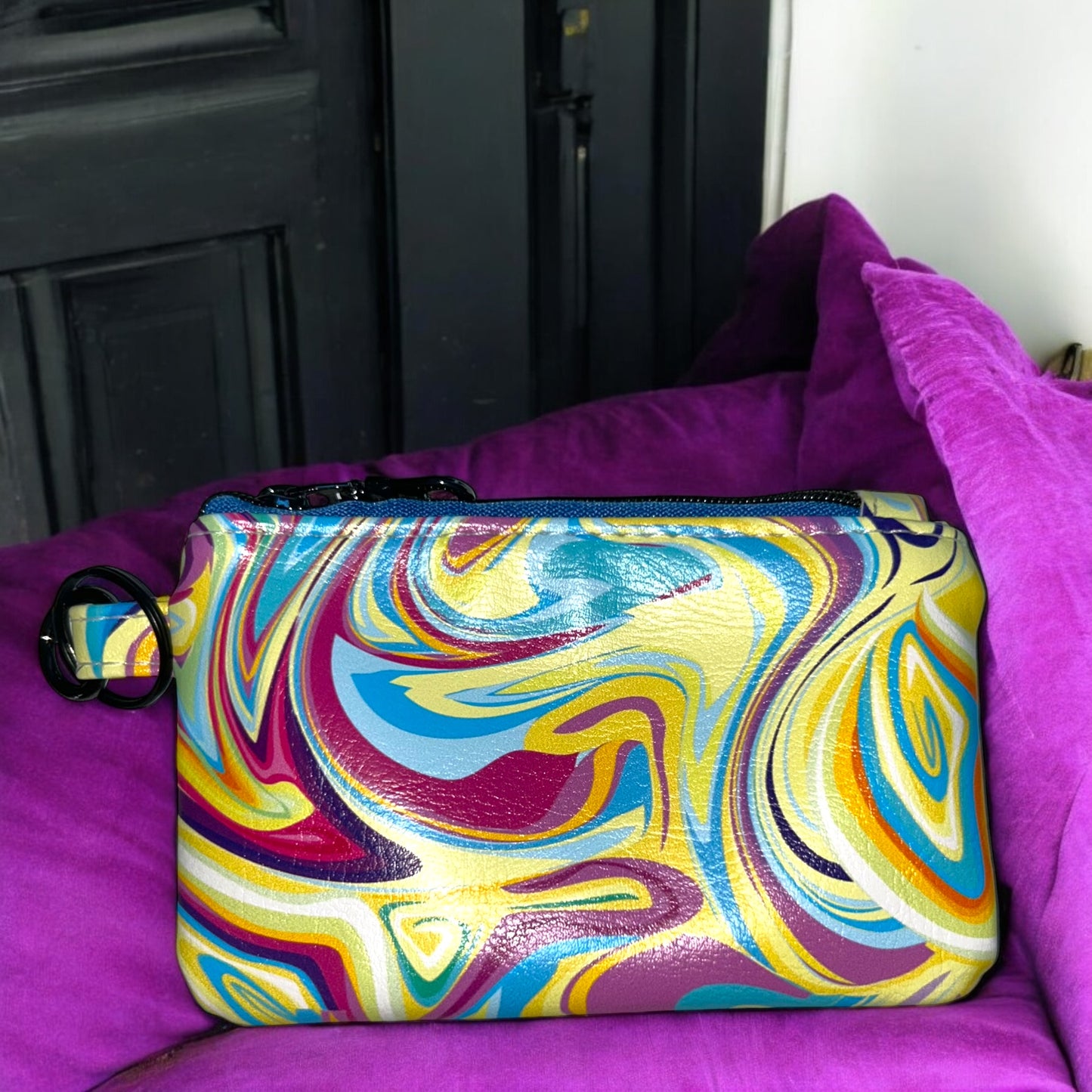 Yellow Marbled Abstract Coin Pouch (small zipper pouch)