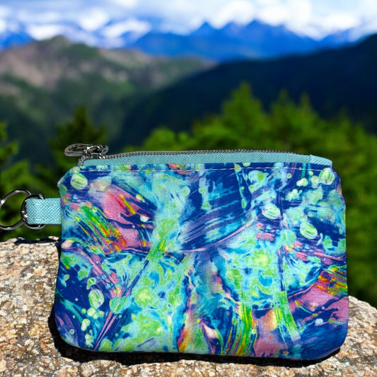 Aqua Abstract Coin Pouch (small zipper pouch)