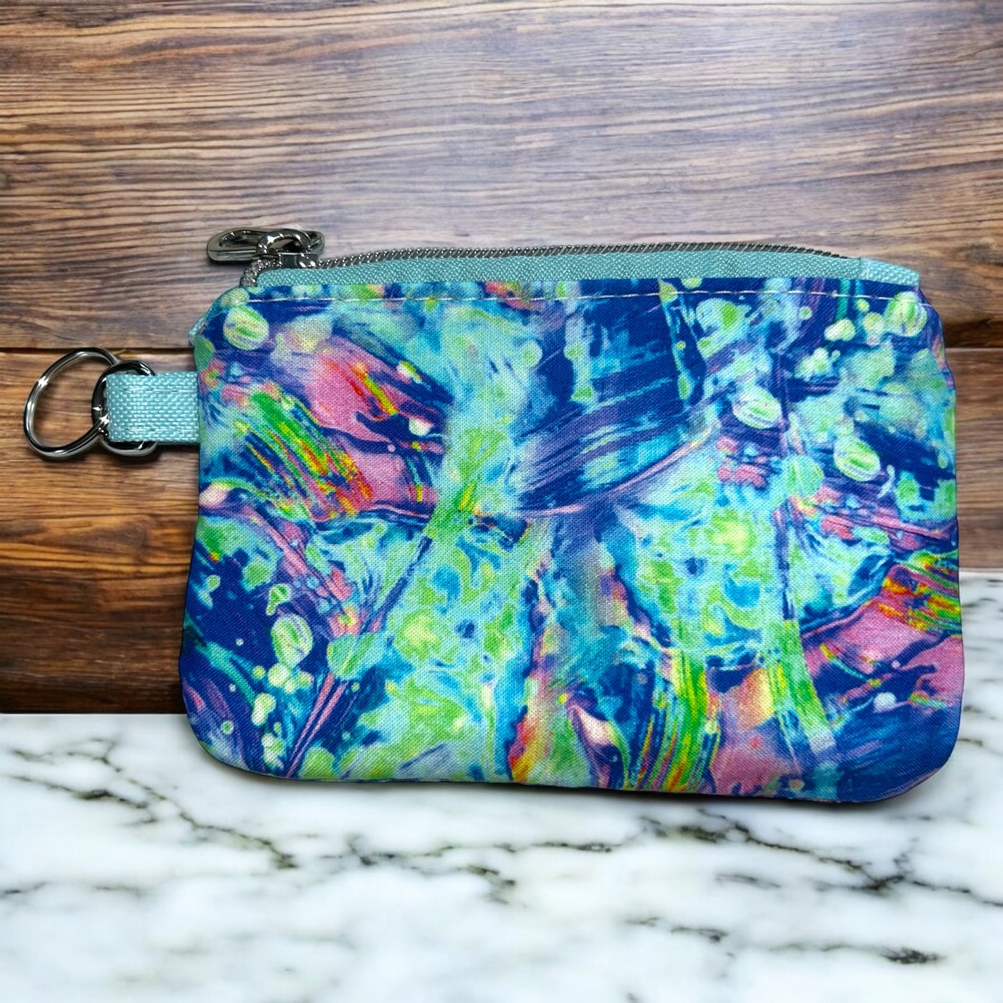 Aqua Abstract Coin Pouch (small zipper pouch)